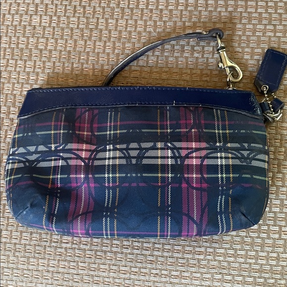Coach Blue and Pink Plaid Wristlet - Picture 2 of 4